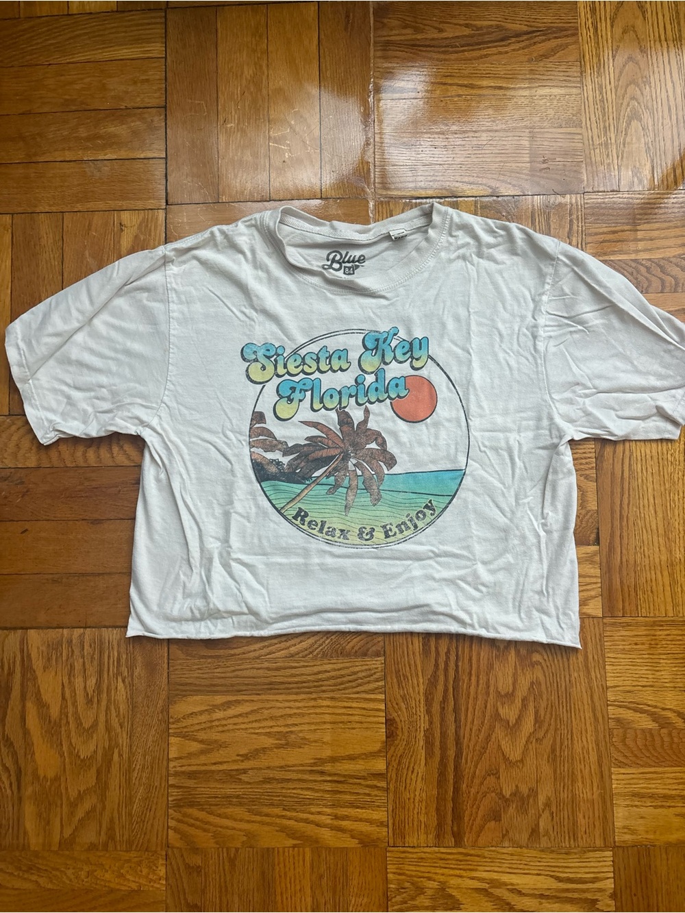 Vintage Graphic Siesta Key Florida Cropped Tee | Raw Hem Beach T-Shirt | Small